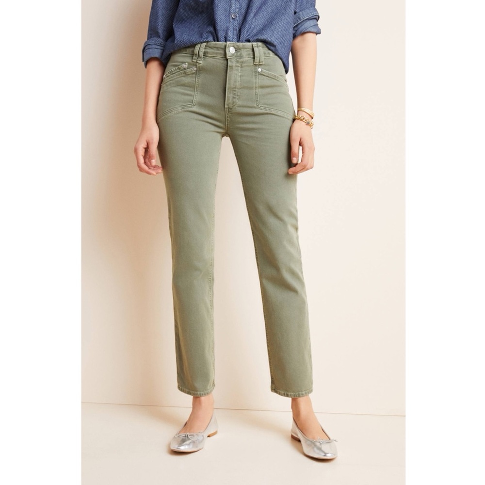 High-Rise Cindy Straight Leg Pants in Olive Green - Picture 3 of 14